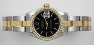 Ladies Rolex DateJust 18K/SS With Black Dial Oyster Bracelet