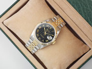 Gents Rolex Oyster Perpetual DateJust 18K/SS With Black Pyramid Dial 16233