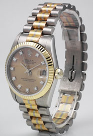 Mid-Size 'Master Collection' Rolex Oyster Perpetual DateJust Tridor With Pink DIamond-Set Dial & President Bracelet 68279
