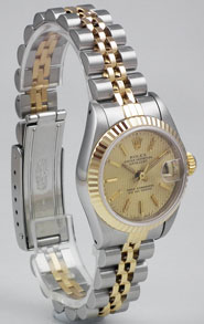 Ladies Rolex DateJust 18K/SS With Champagne Tapesdry Dial 69173