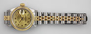 Ladies Rolex Oyster Perpetual DateJust Champagne Roman Numeral Dial 69173