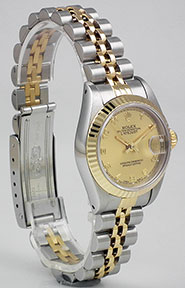 Ladies Rolex Oyster Perpetual DateJust Champagne Numbered Dial 69173