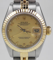Ladies Rolex DateJust 18K/SS With Champagne Roman Numeral Dial
