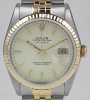 Gents Rolex Oyster Perpetual DateJust 18K/SS With Ivory Dial 16233