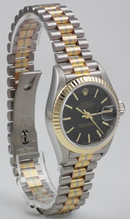 Ladies 'Master Collection' Rolex Oyster Perpetual DateJust Tridor With Black Dial & President Bracelet 69179