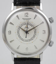 Gents Jaeger LeCoultre Memovox World TIme Stainless Steel With White Dial