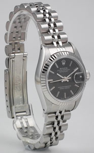 Ladies 18ct WG/SS Rolex Oyster Perpetual DatJust With Black Dial