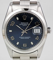 Rolex Oyster Perpetual Date Dark Blue Metallic Dial 15200