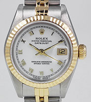 Ladies Rolex Oyster Perpetual DateJust White Roman Numeral Dial 69173