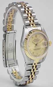 Ladies Rolex Oyster Perpetual DateJust Champagne Roman Numeral Dial 69173