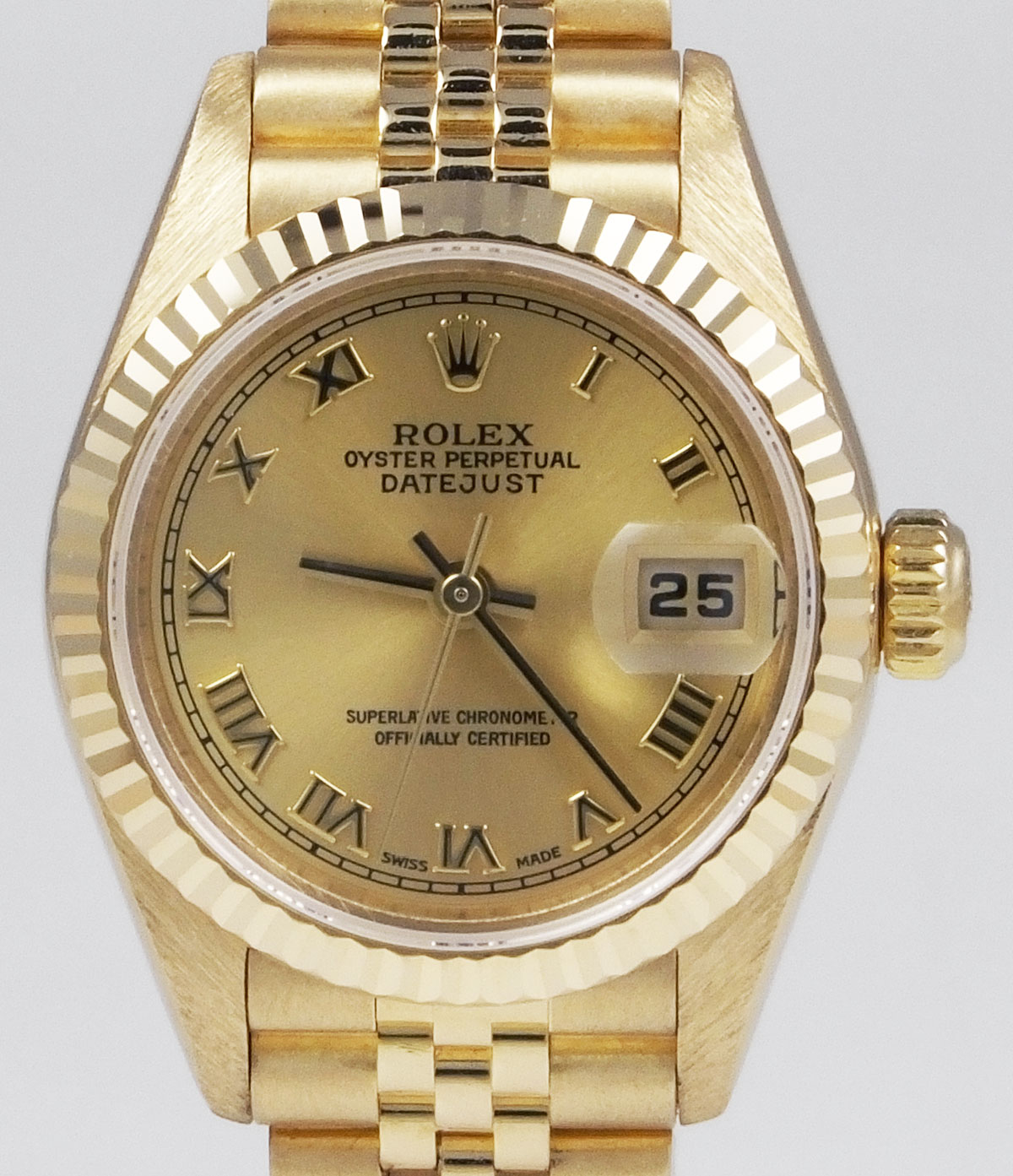 Ladies Rolex Oyster Perpetual DateJust 18K - Champagne Roman Numeral ...