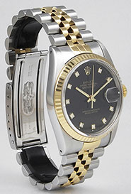 Rolex Oyster Perpetual DateJust 16233 - Gloss Black Diamond Dial