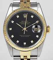 Rolex Oyster Perpetual DateJust 16233 - Gloss Black Diamond Dial