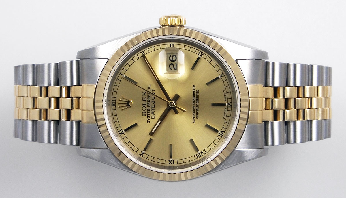 Rolex Oyster Perpetual DateJust 18K/SS 36mm - Champagne Dial 16233 B+P ...