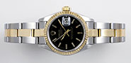 Ladies Rolex Oyster Perpetual DateJust 69173 18K/SS Black Dial