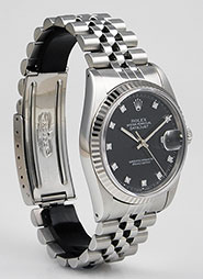 Rolex Oyster Perpetual DateJust 16234 - Gloss Black Diamond Dial
