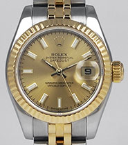 Ladies Rolex Oyster Perpetual DateJust 18K/SS Champagne Dial 179173