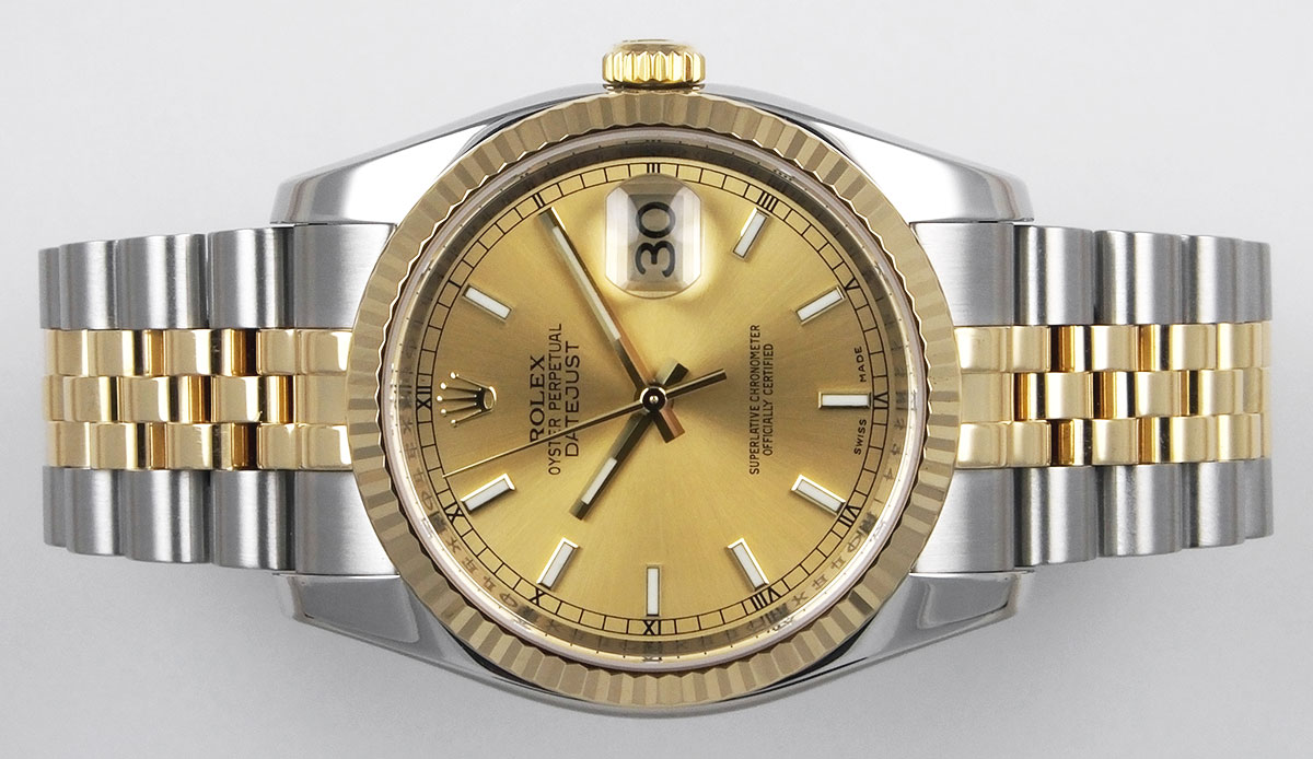 Rolex 18K/SS Oyster Perpetual DateJust 36mm - 116233 - Champagne Dial B ...