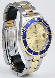 Rolex Oyster Perpetual Submariner 18K/SS Champagne Serti Dial Blue Bezel 16613