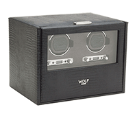 Wolf Blake Double Watch Winder In Black Tejus Reptile Embossed Leather