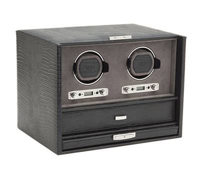 Wolf Blake Double Watch Winder In Black Tejus Reptile Embossed Leather